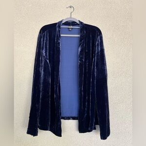 Eileen Fisher Komono 1X Silk Blend Velvet Open Front Cardigan Jacket Blue